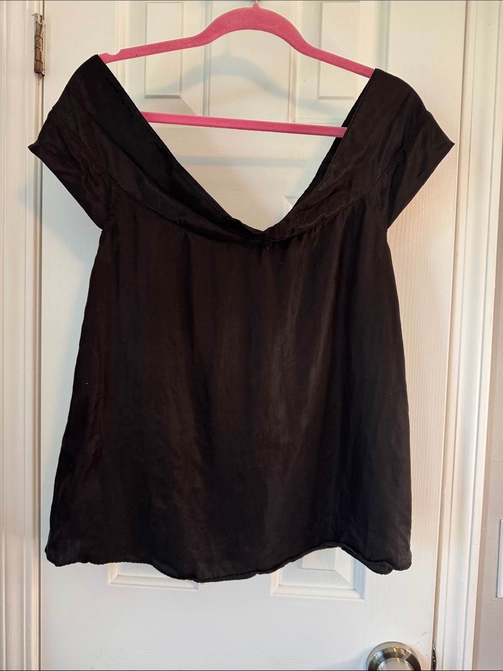 Paper Crown Black Off-Shoulder Silk Blouse (22)